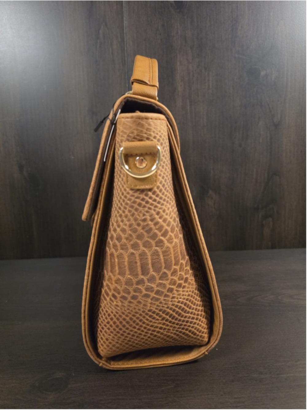 Bow Cognac Brown Snake Skin Embossed Tooled Artisan Cowhide LEATHER Bag Purse - Picture 7 of 16